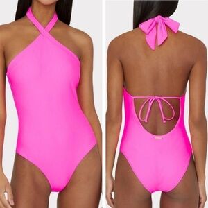 Milly Neon Pink Halter One Piece Swimsuit